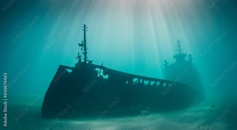 beautiful sunken ship in the depths of the sea with good lighting beautiful sunken ship in the depths of the sea with good lighting