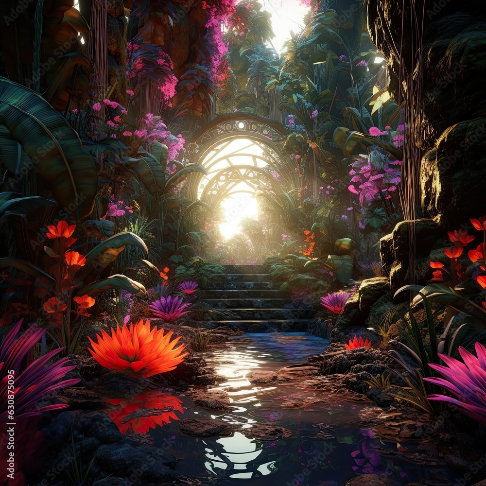 Fototapeta premium Magical, dreamy, surreal fairy tale abstract forest. AI generation