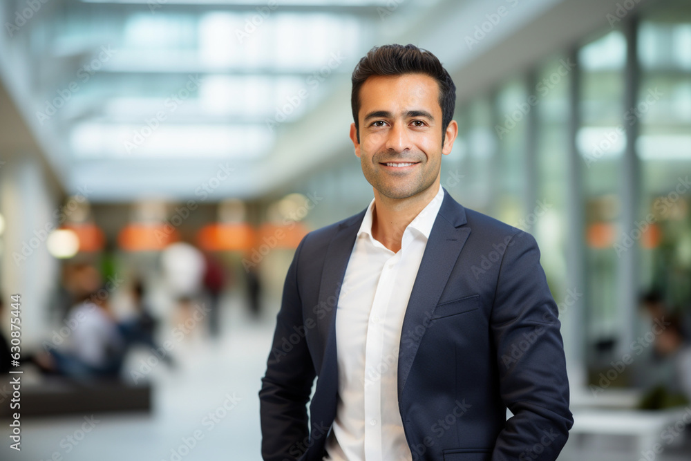 Leader in Innovation: High-Resolution Portrait of a Young Tech CEO Standing in a Bustling Office