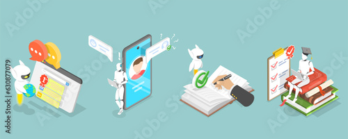3D Isometric Flat Vector Conceptual Illustration of GPT Chat, Virtual Dialog with ai Assistant