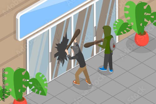 3D Isometric Flat Vector Conceptual Illustration of Vandalism, Street Hooligans