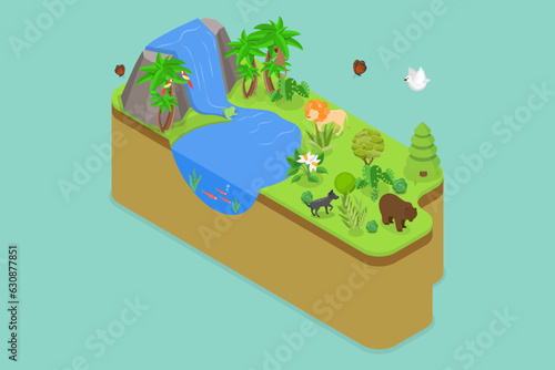3D Isometric Flat Vector Conceptual Illustration of Ecosystem, Natural Wildlife Species