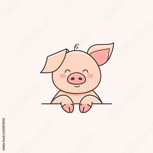 Vector cute smiling pig. Flat illustration in cartoon style