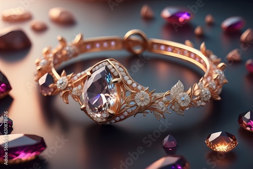 Jewelry ring with precious stones. Jewelry background. ai generative