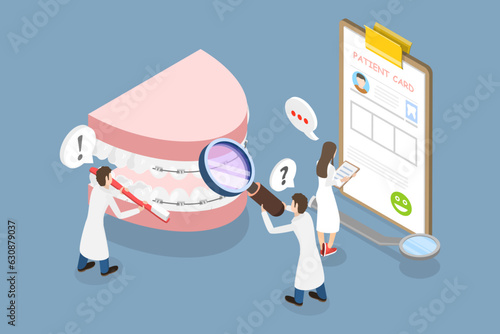 3D Isometric Flat Vector Conceptual Illustration of Dental Brackets, Orthodontic Dentistry