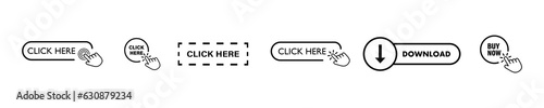Vector Web Buttons - click here, buy now, download. Elements for website.