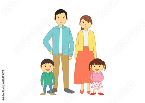 正面を向く4人家族のイラスト_1_主線あり
