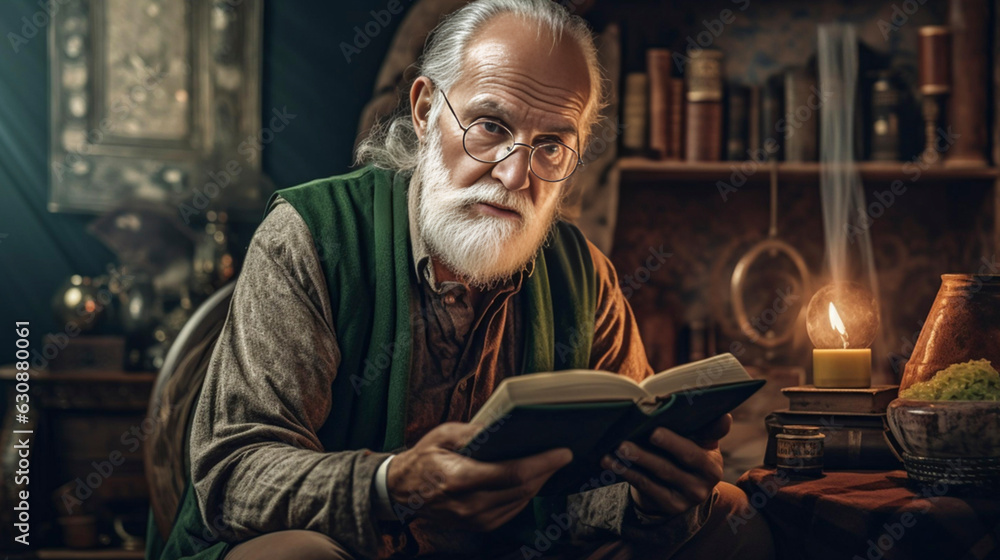 AI generated, elderly people reading a book, retired man reading indoors. Cosy living space, old-fashioned interior. Interested in literature. AI generated, elderly people reading a book, retired man reading indoors. Cosy living space, old-fashioned interior. Interested in literature.