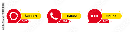 Support 24 hours every day - vector hotline sign isolated on white.