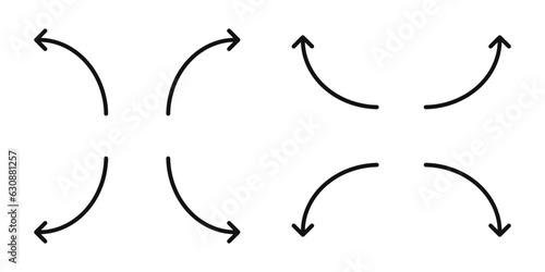 Black curved arrows icon set