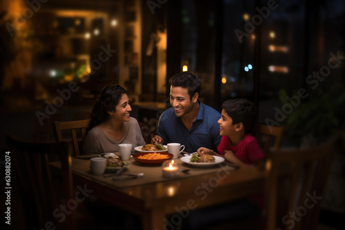 Happy indian family having dinner at home