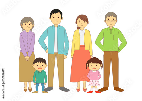 正面を向く家族のイラスト_1_主線あり
