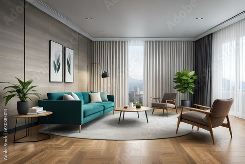 modern living room with furniture generated by AI technology 