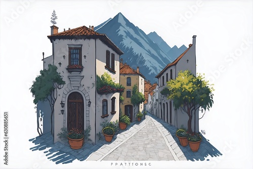 Old montenegrian city. AI generated illustration photo