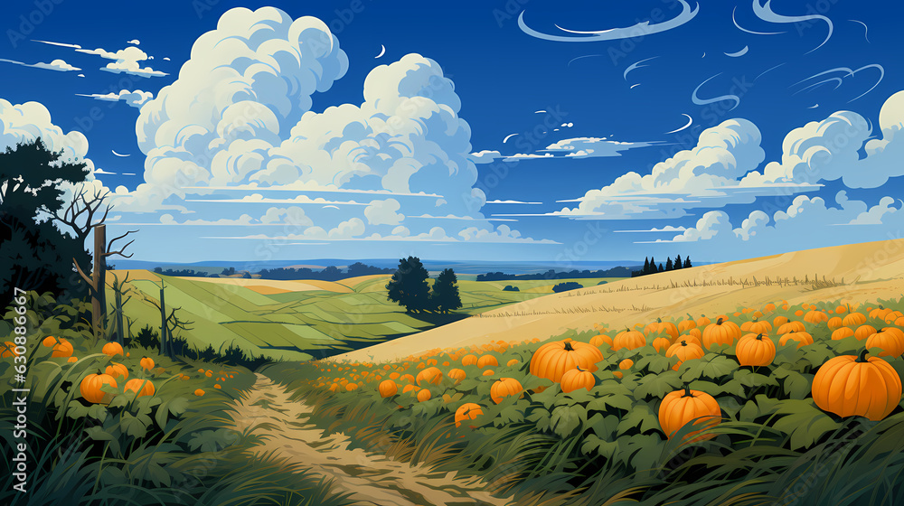landscape with pumpkins and sky
