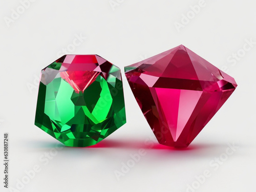 Colorful diamonds on a white background. 3d render illustration. photo