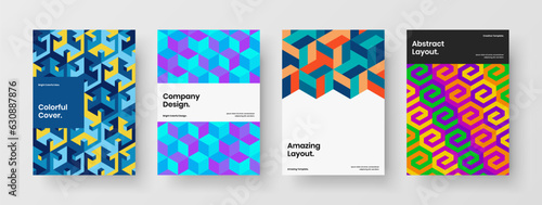 Colorful mosaic hexagons corporate identity concept bundle. Bright postcard A4 design vector illustration composition.
