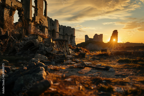 Foto castle ruins medieval times, sunset