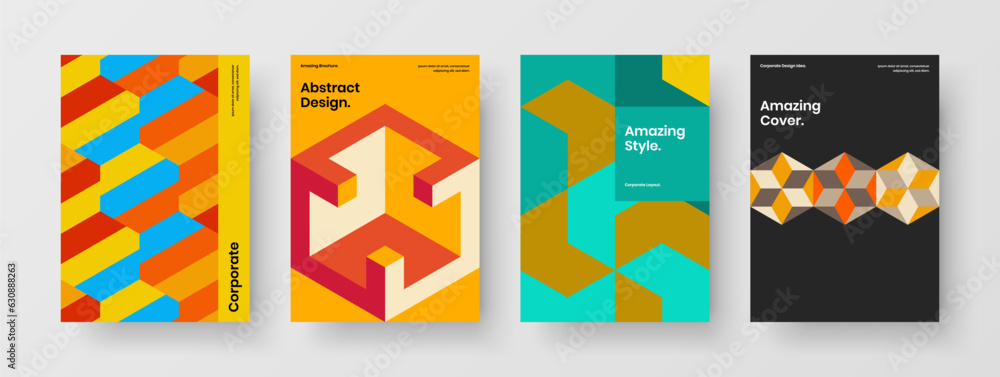 Isolated geometric tiles leaflet concept bundle. Trendy banner design vector template composition.