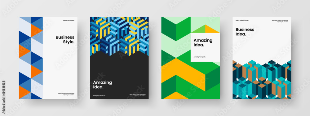 Creative geometric hexagons postcard concept set. Amazing corporate identity A4 vector design illustration composition.