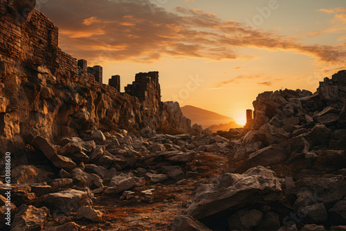 Fotografia castle ruins medieval times, sunset