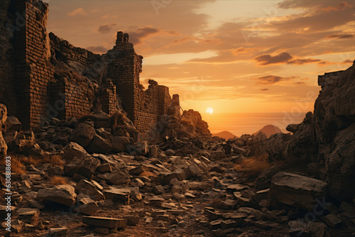 Fototapete castle ruins medieval times, sunset