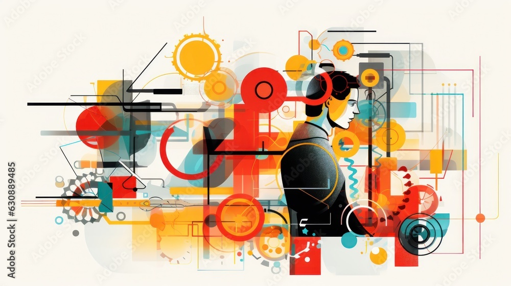 Obraz premium Abstract illustration risographic retro technician