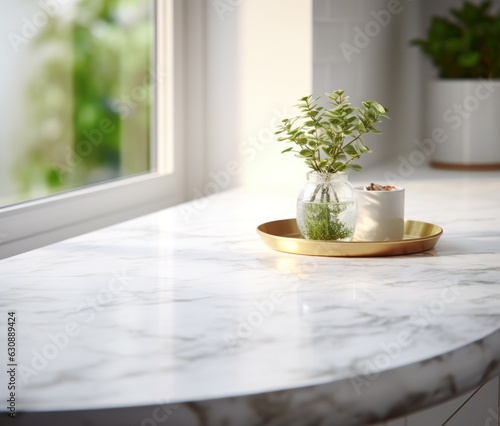 White marble kitchen counter mockup