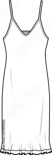 Women's Knit Dress With Straps. Technical fashion illustration. Front, white colour. Women's CAD mock-up.