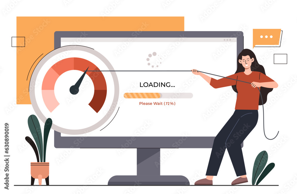 Woman with fast loading concept. Upload and download of files. System, software or program update. Young girl with progress bar. Internet and connection. Cartoon flat vector illustration Woman with fast loading concept. Upload and download of files. System, software or program update. Young girl with progress bar. Internet and connection. Cartoon flat vector illustration