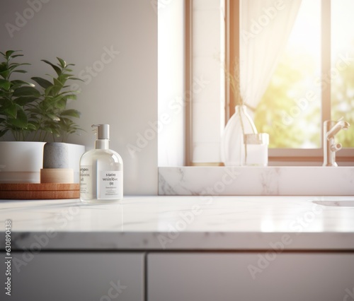 White marble kitchen counter mockup