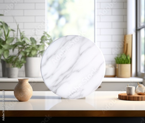 White marble kitchen counter mockup