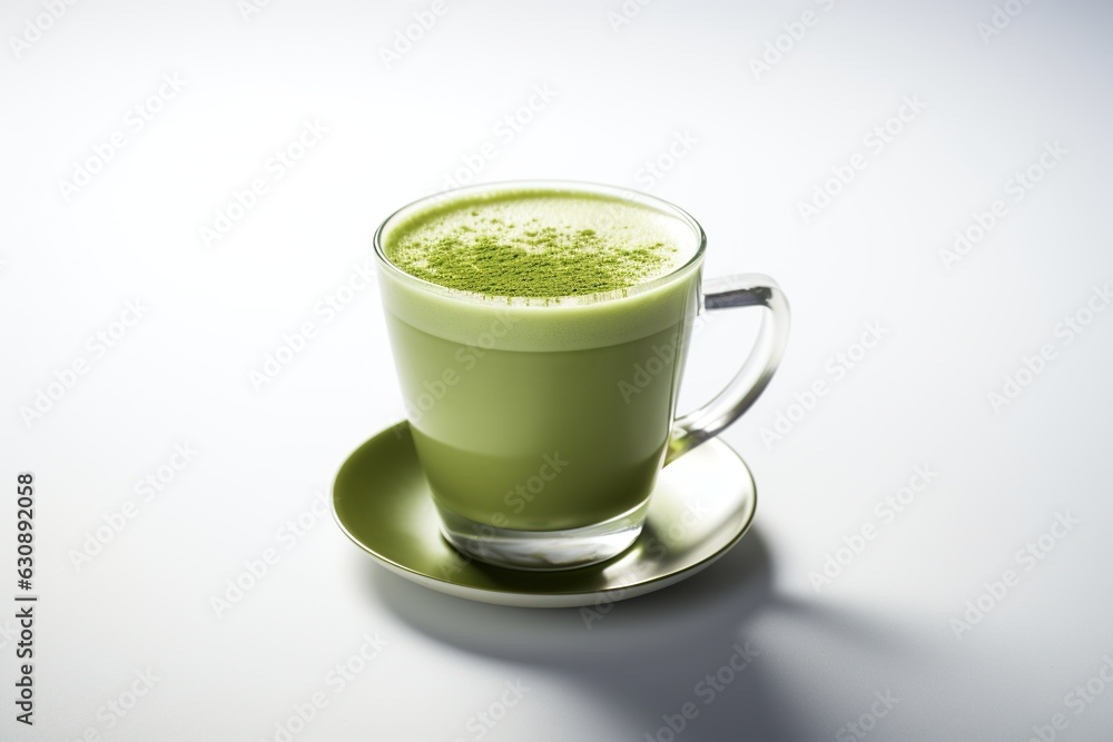 Matcha green tea latte in a cup. Top view Matcha green tea latte in a cup. Top view