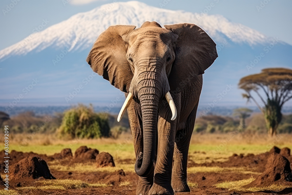 African elephant with Mount Kilimanjaro in the background