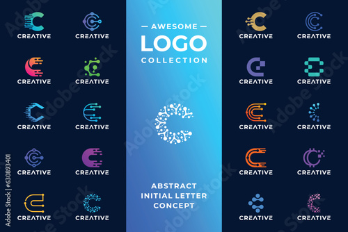 Letter C dot connection logo design for technology.