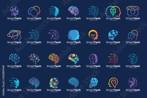 Set of smart logo design. artificial intelligence logo design with technology concept.