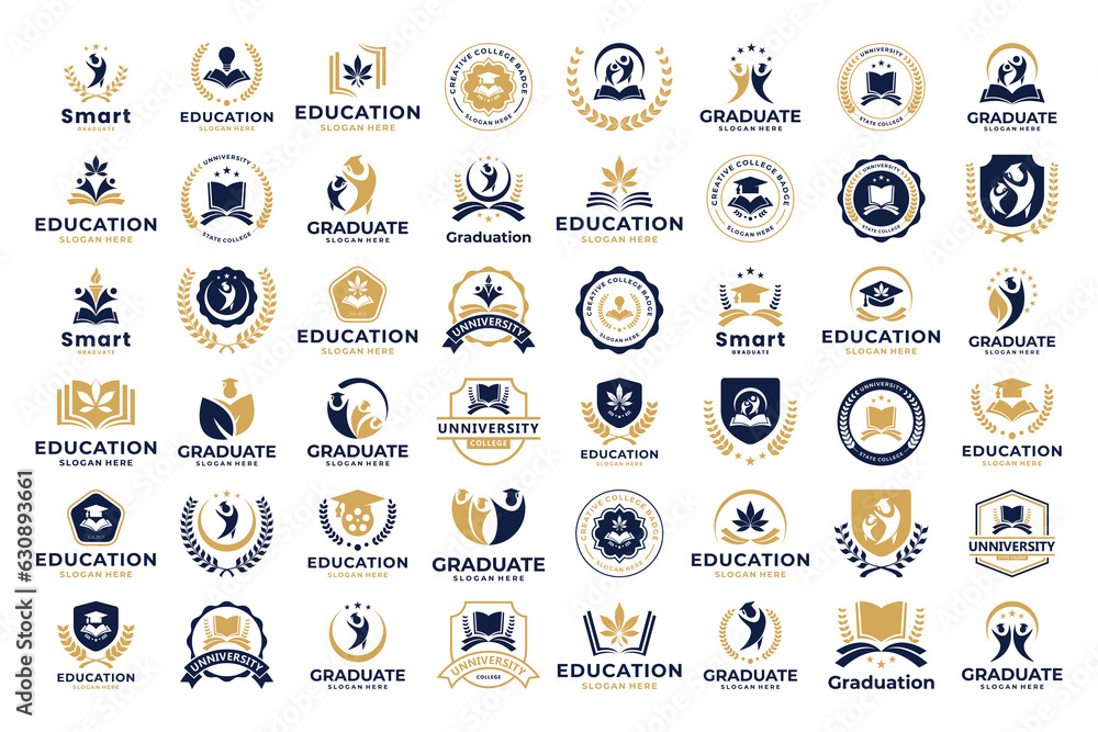 Set of University, Academy and School logo design badge. University emblem template.