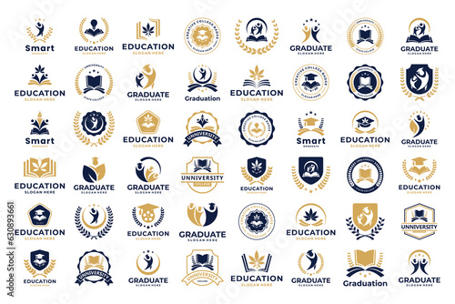 Set of University, Academy and School logo design badge. University emblem template.