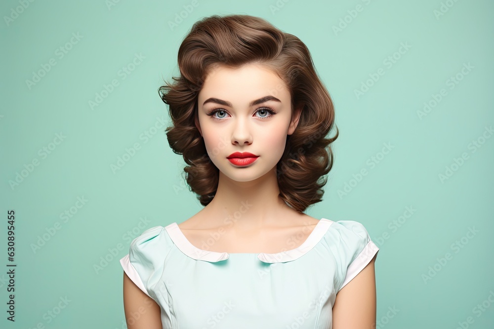 Fototapeta premium 1950s Teenager on a Teal Background with Space for Copy 