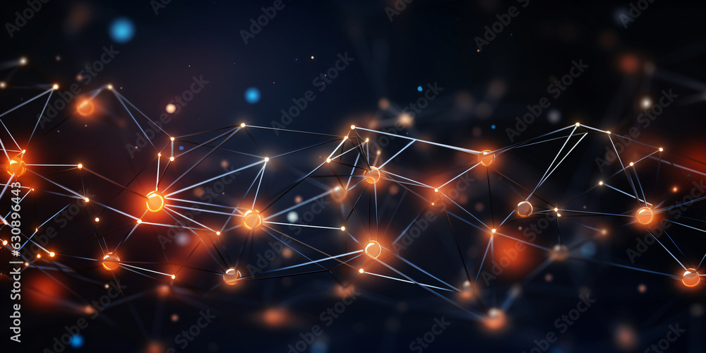 Fototapeta premium Abstract technology background with connecting dots and lines. Network concept created with AI 