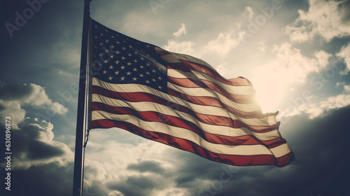 American flag waving in the sky