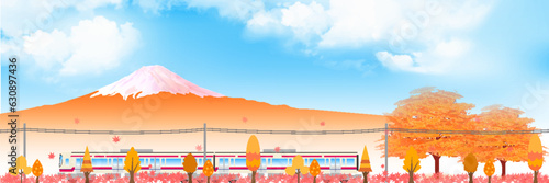 富士山　電車　秋　紅葉　風景