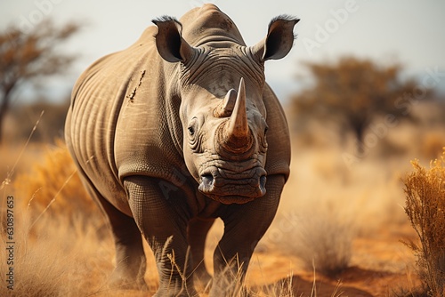 Rhino. Rhinoceros. Closeup photo of rhinoceros