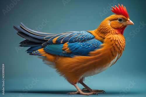 Colorful chicken on a solid color background, studio photo. ai generative © Turan