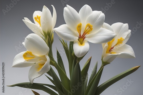 bouquet of white lilies on a solid color background. ai generative