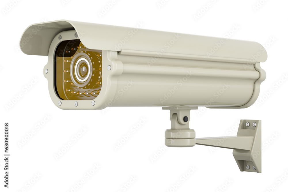 Security surveillance camera, white color. 3D rendering isolated on transparent background Security surveillance camera, white color. 3D rendering isolated on transparent background