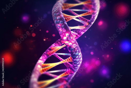 Intricate and abstract representation of DNA structure set against dark background. Scientific and genetics is ideal for science and research visuals.