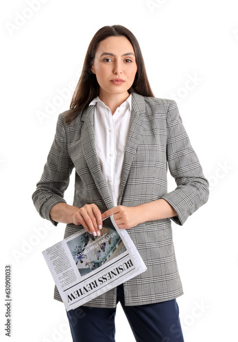 Young woman in stylish suit...