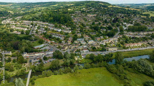 Aerial Drone View of Batheaston village, 2 miles east of the City of Bath.