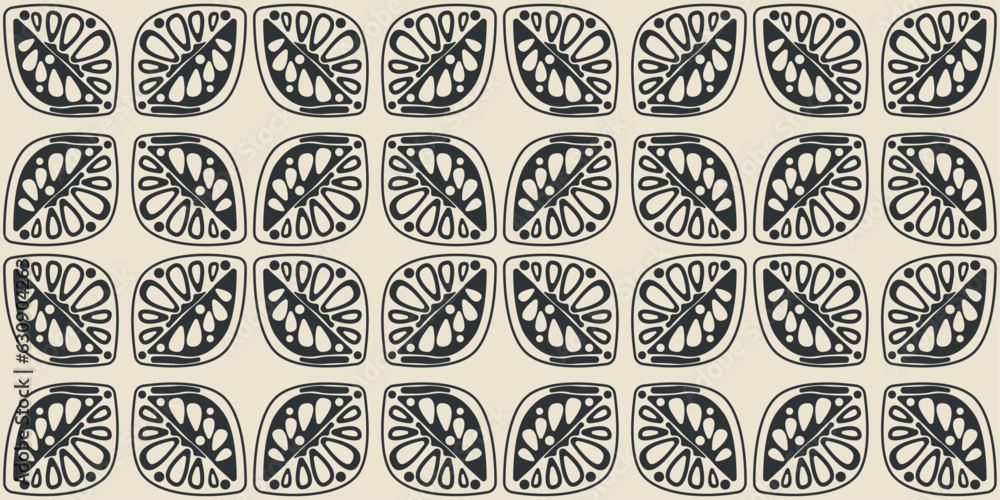 A four-leaf ornament that creates a repeating pattern of a four-leaf ornamental square. Pattern for textiles, pillows, clothes, background, packaging, notepads. Seamless and stylish.